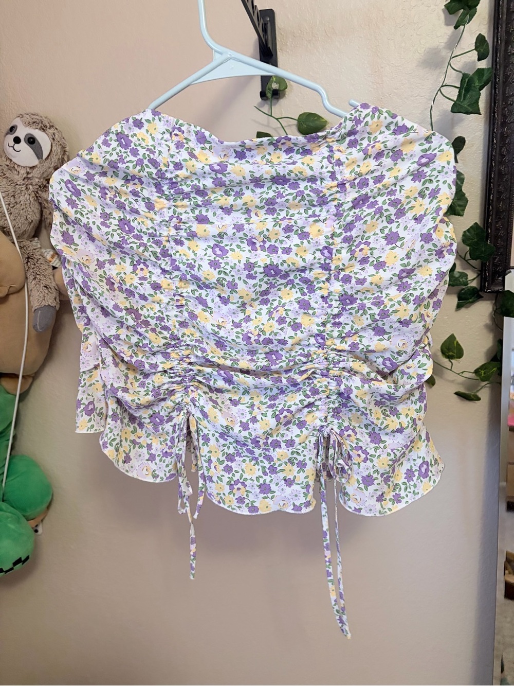 Floral Ruched Mini Skirt in Purple & Yellow